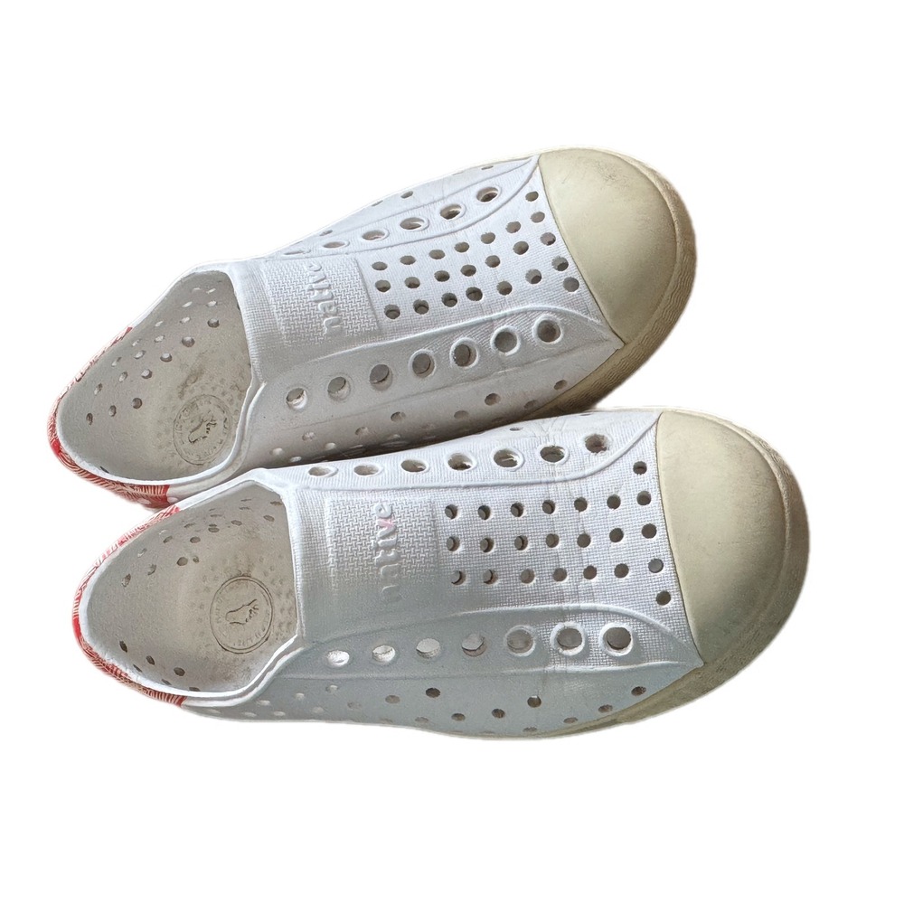 Native Jefferson Shoes Kids Size 8 White Good Tropical Palm Print Slip On EVA - Picture 4 of 7